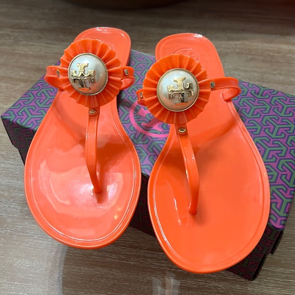 Tory Burch Melody Thong Sandal - Poppy Coral Sz 8 - Picture 2 of 8